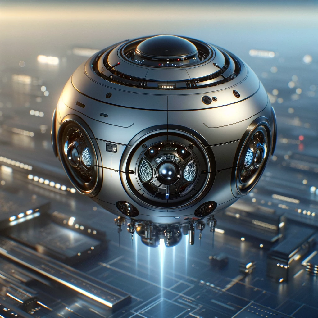 Image of a probe droid hovering above a city