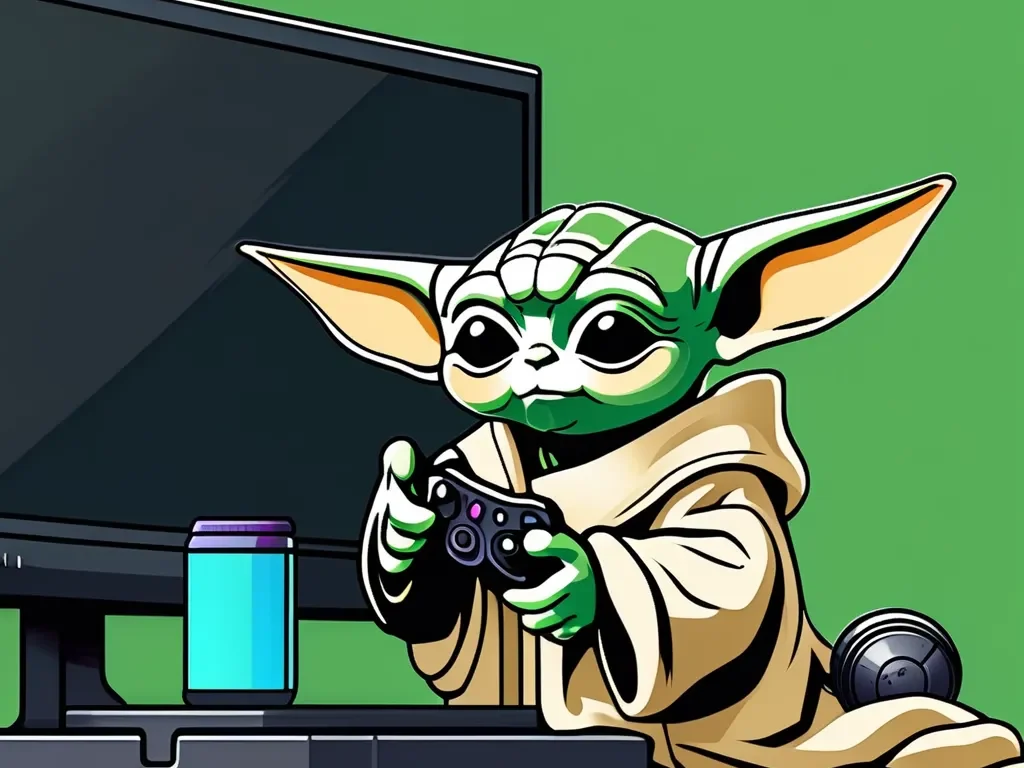 Baby Yoda playing games