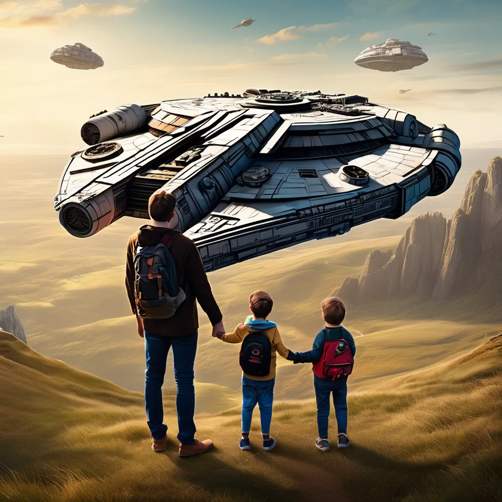 Father showing Millennium Falcon Star Wars to New Fans