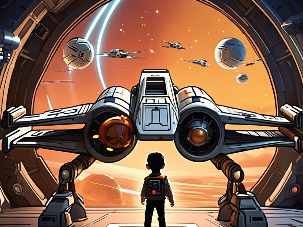 Child in front of an X-Wing