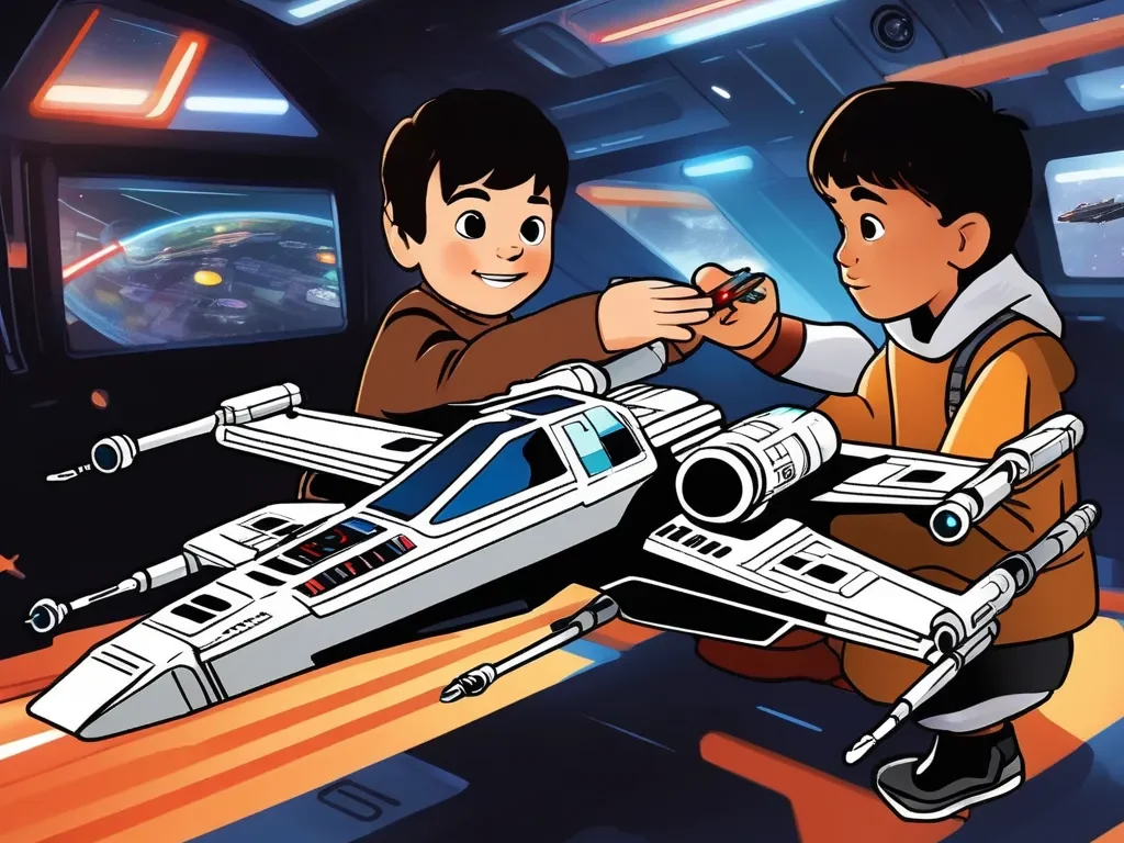 Kids playing with an X-Wing