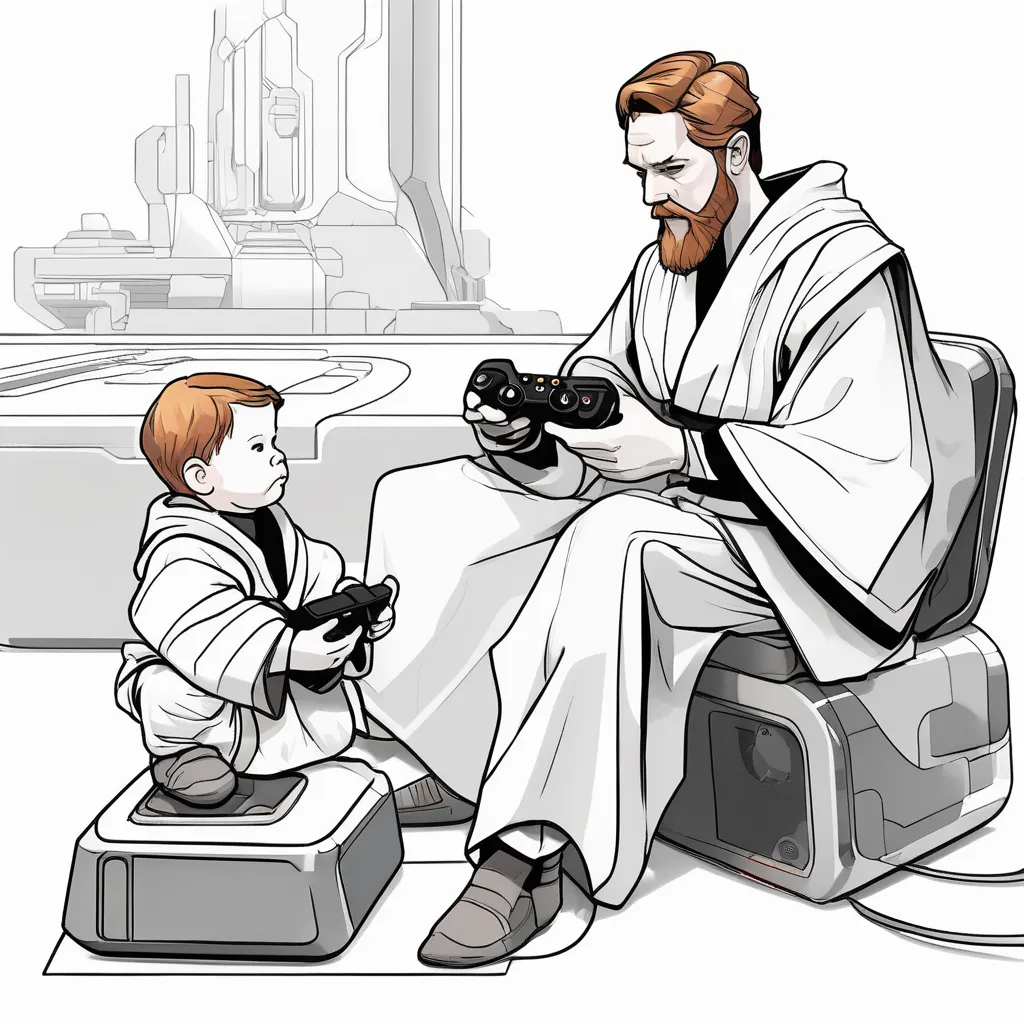 ObiWan playing a video game with son