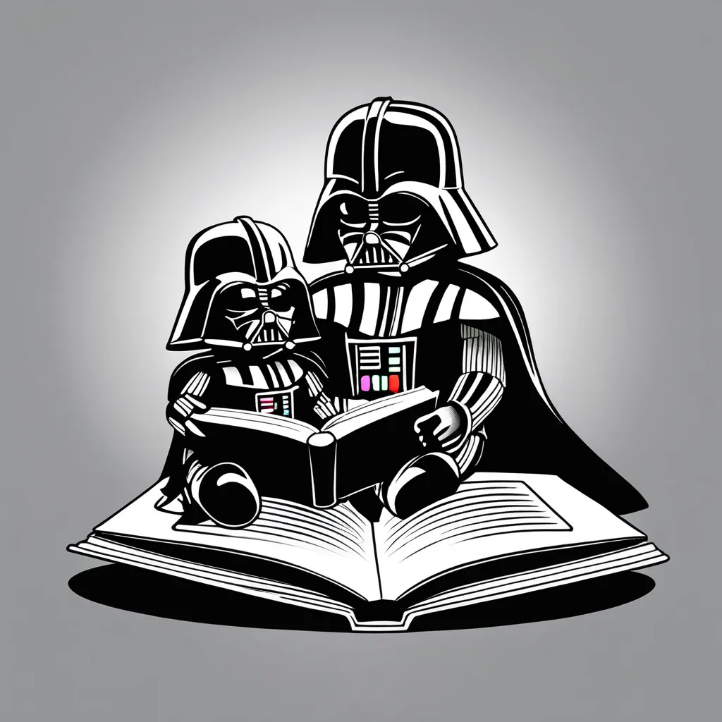 Vader reading a book with baby Vader