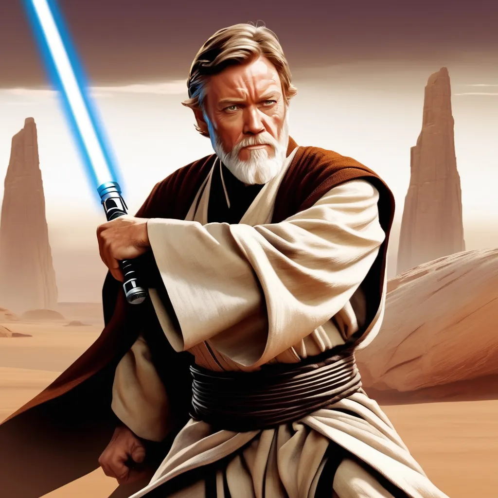 Obi Wan Kenobi fighting with a lightsaber