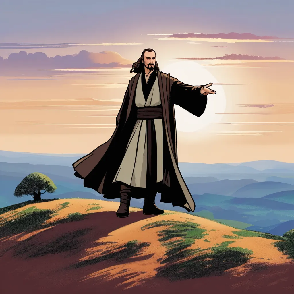 Qui Gon Jinn standing on a hill