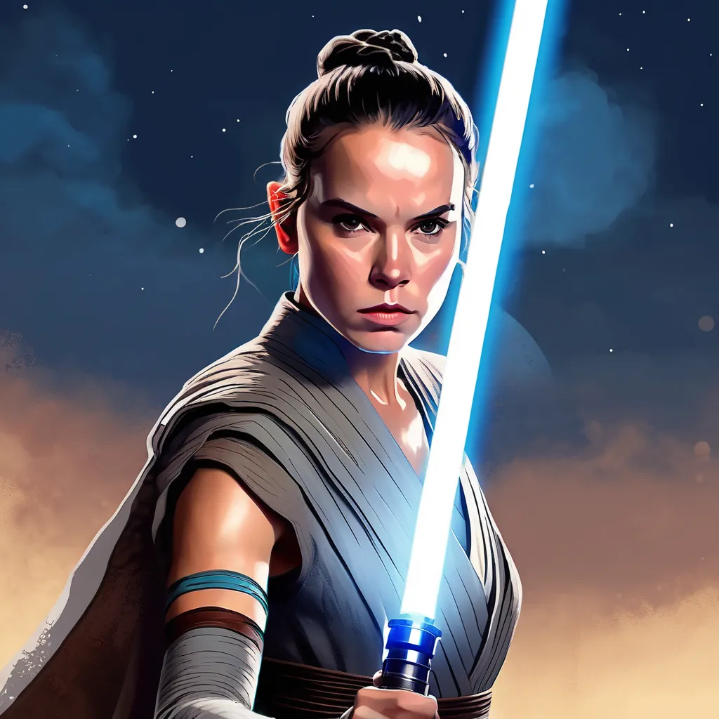 Rey Skywalker posing with lightsaber