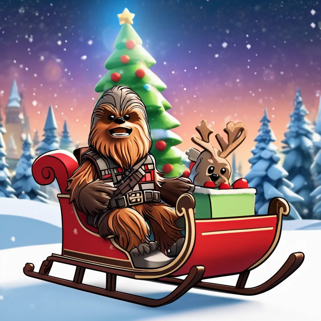 Chewbacca in a christmas sleigh