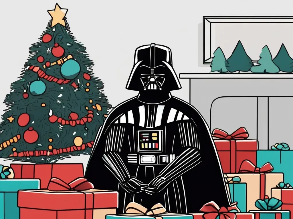 Darth Vader wrapping gifts in Star Wars Wrapping Paper