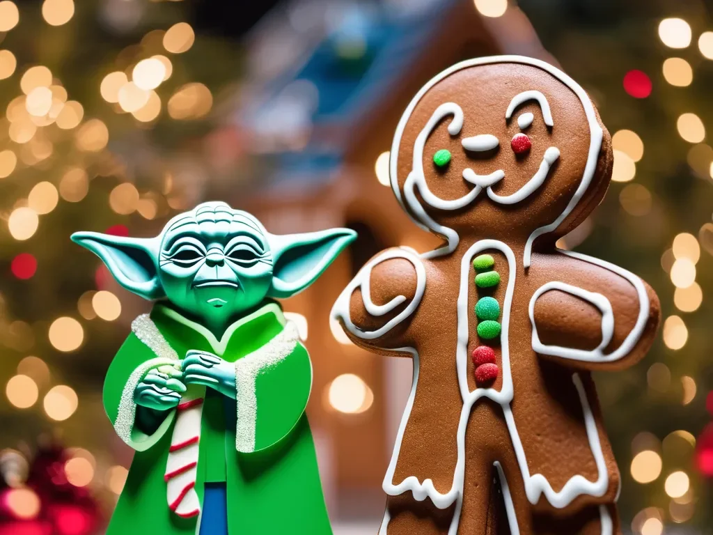 Yoda with a gingerbread man, showcasing Star Wars-Themed Cookie Cutters