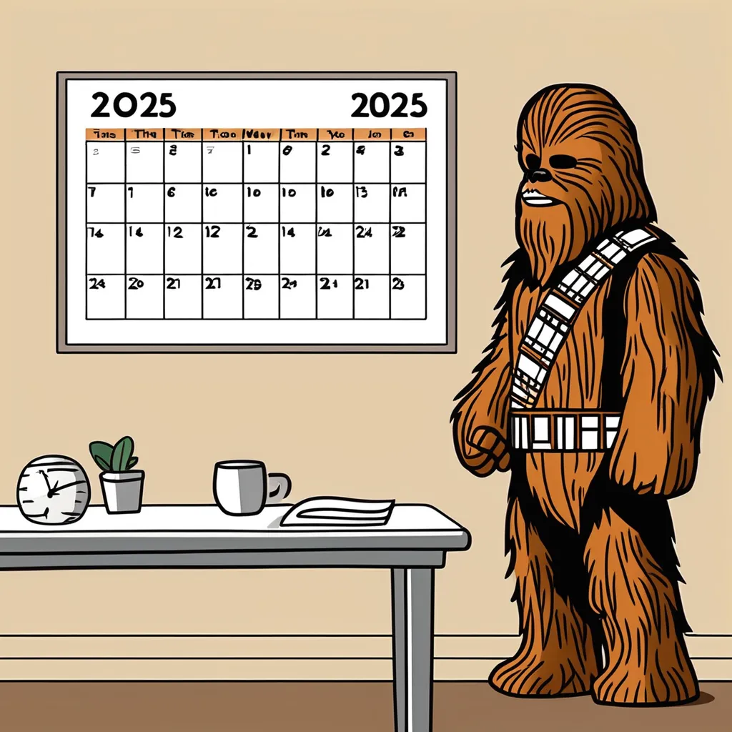 Chewbacca looking at a calendar