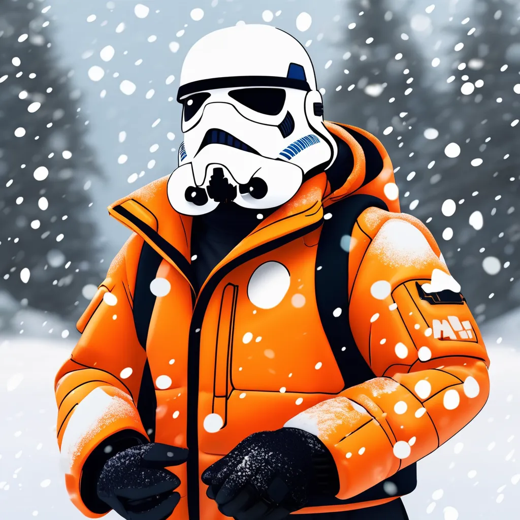 An image of a stormtrooper Rin the snow wearing Star Wars Jackets